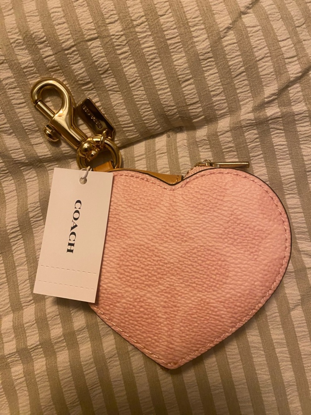 Coach Pink Heart Leather Key Case with Gold Hardware